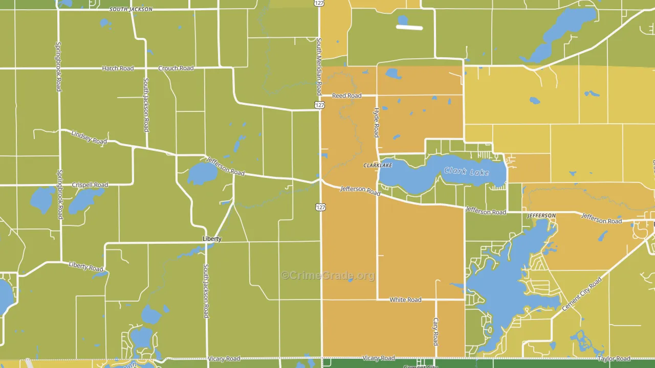Clarklake, MI Map of Robbery Rates