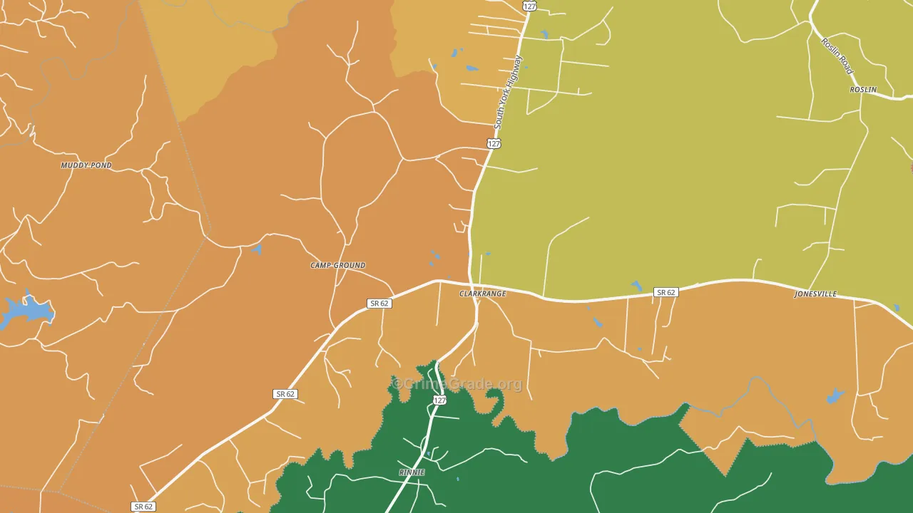 Clarkrange, TN Map of Robbery Rates