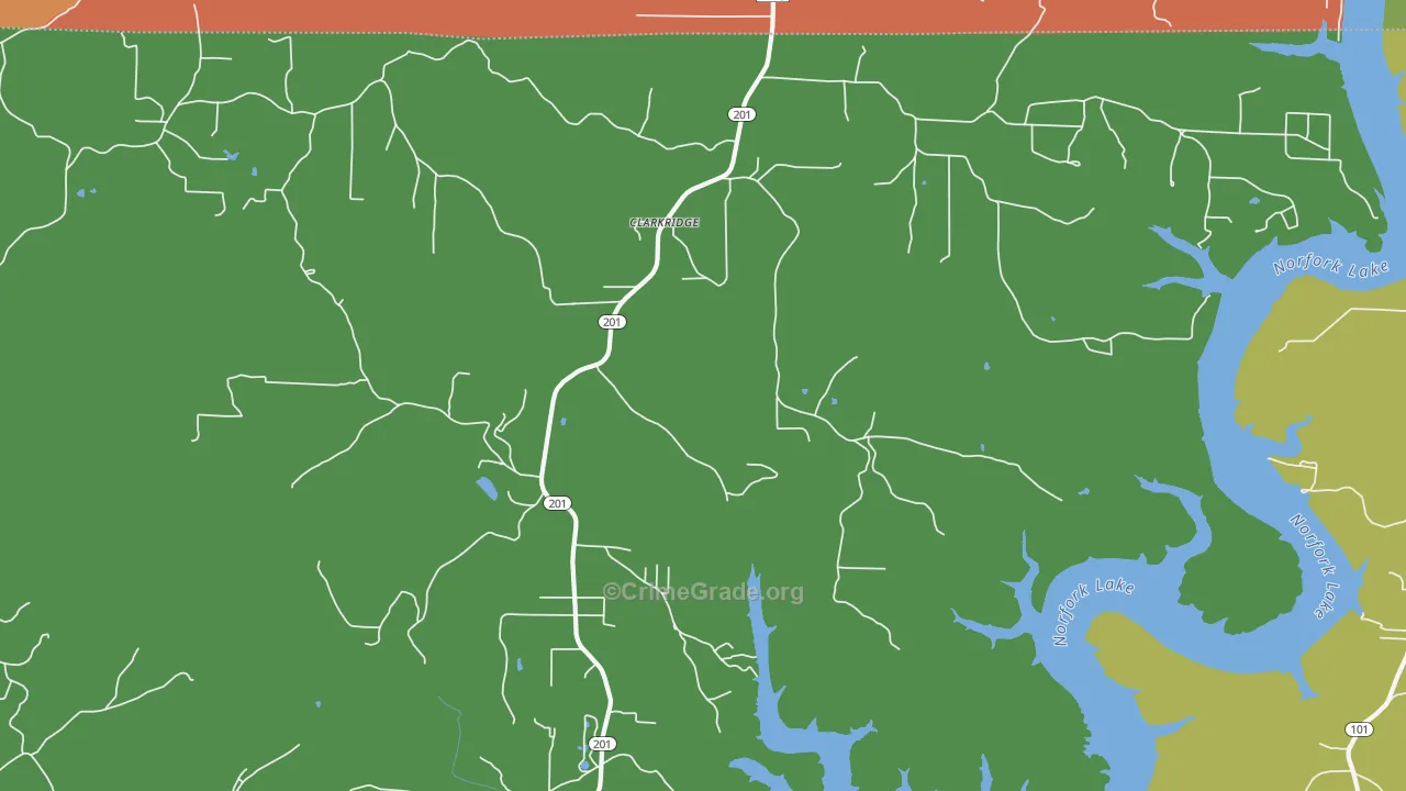 Clarkridge, AR Map of Robbery Rates