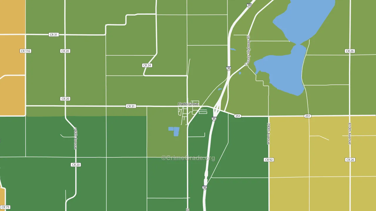 Clarks Grove, MN Map of Robbery Rates