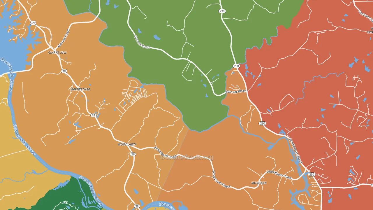 Clarks Hill, SC Map of Robbery Rates