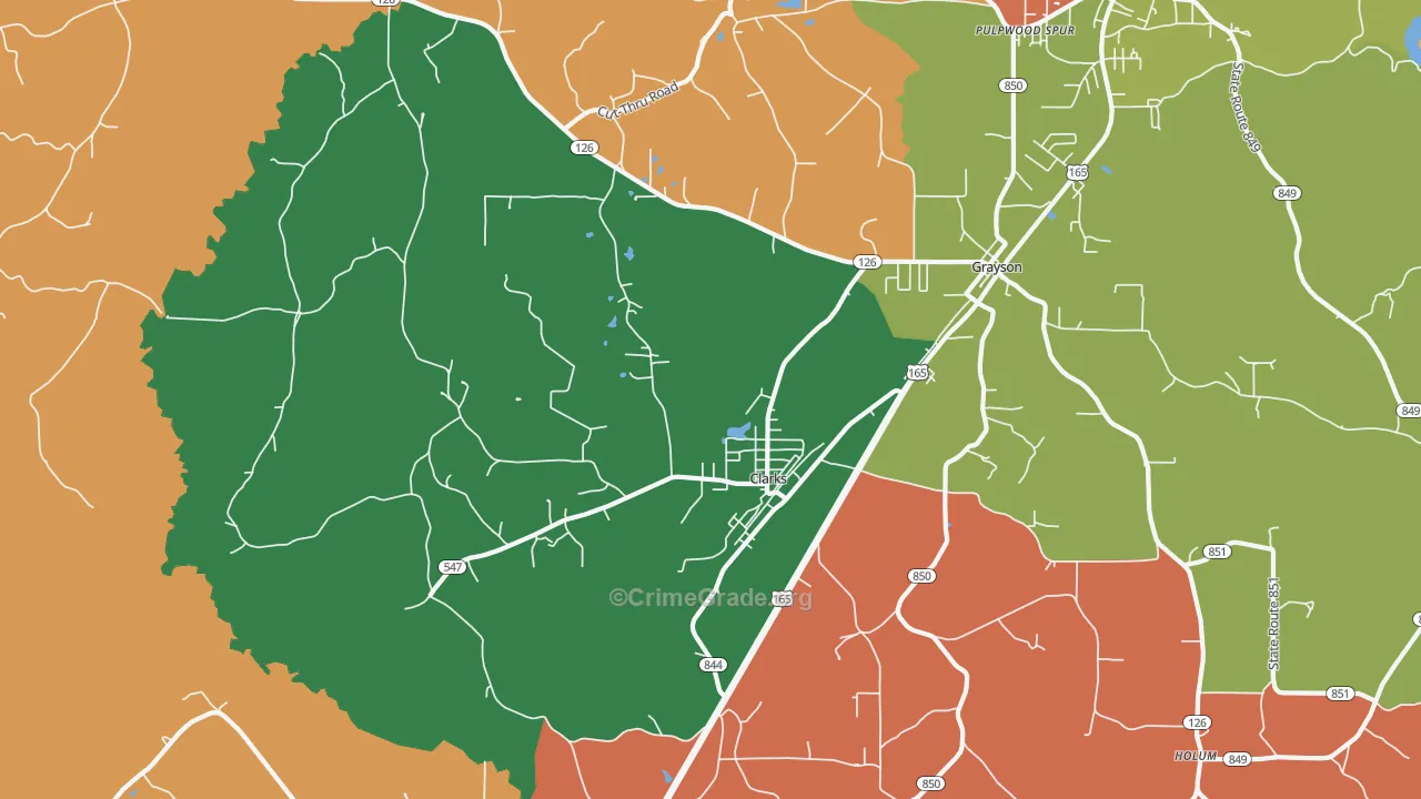 Clarks, LA Map of Robbery Rates