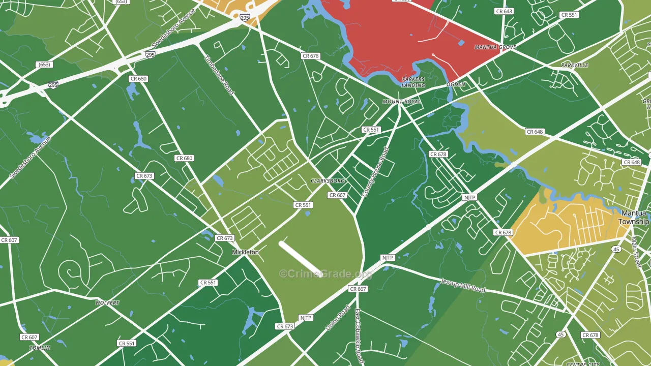 Clarksboro, NJ Map of Robbery Rates