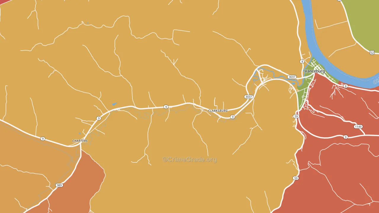 Clarksburg, KY Map of Robbery Rates