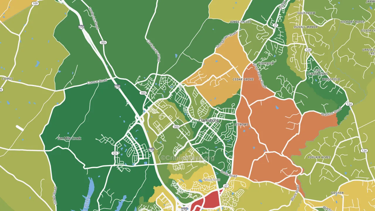 Clarksburg, MD Map of Robbery Rates