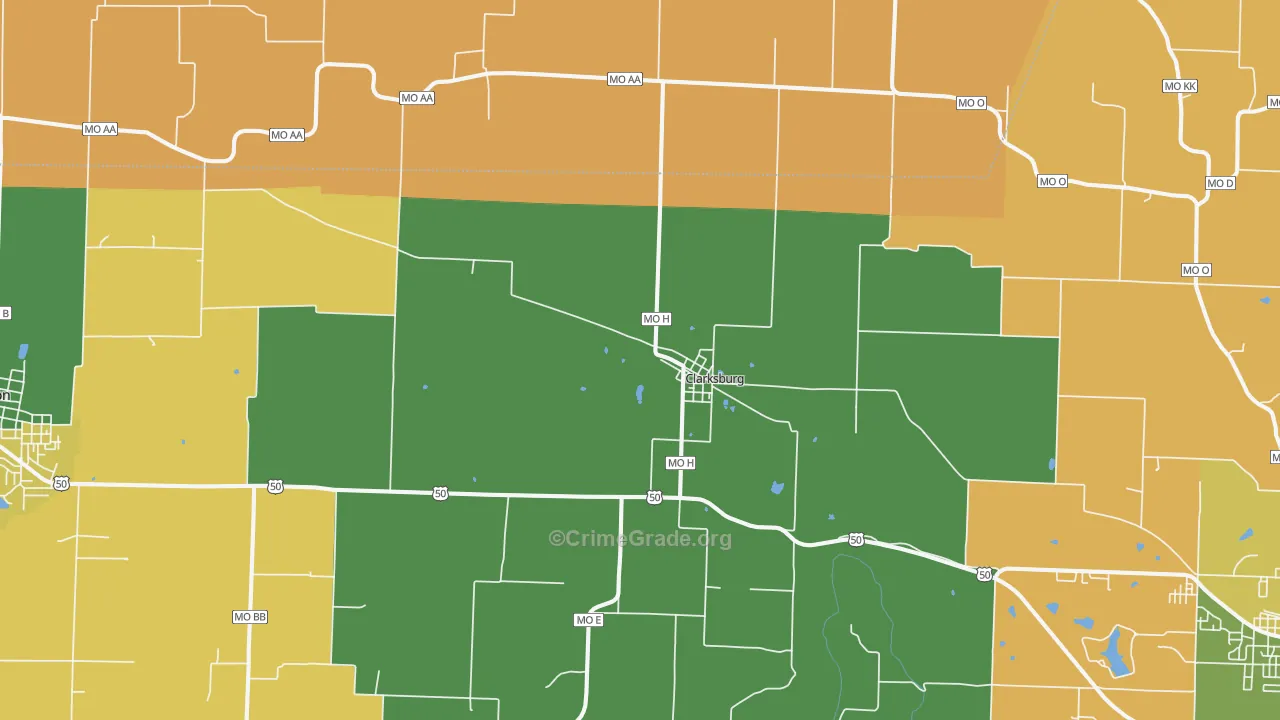 Clarksburg, MO Map of Robbery Rates