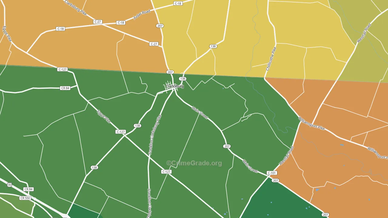 Clarksburg, OH Map of Robbery Rates