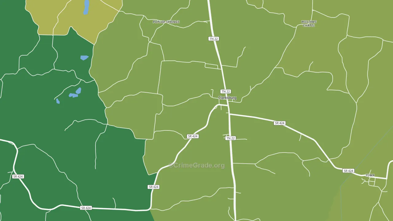 Clarksburg, TN Map of Robbery Rates