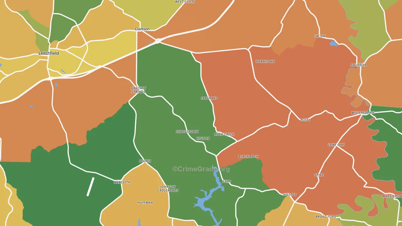 Clarkson, KY Map of Robbery Rates
