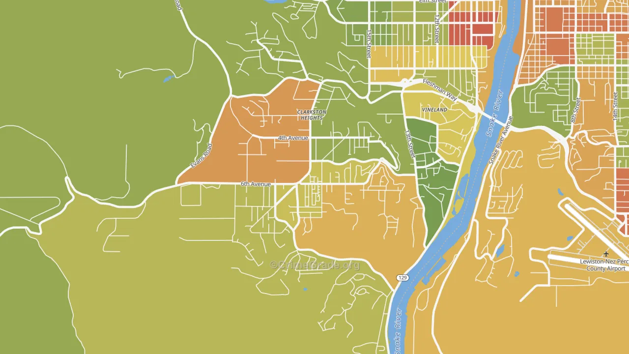 Clarkston Heights-Vineland, WA Map of Robbery Rates