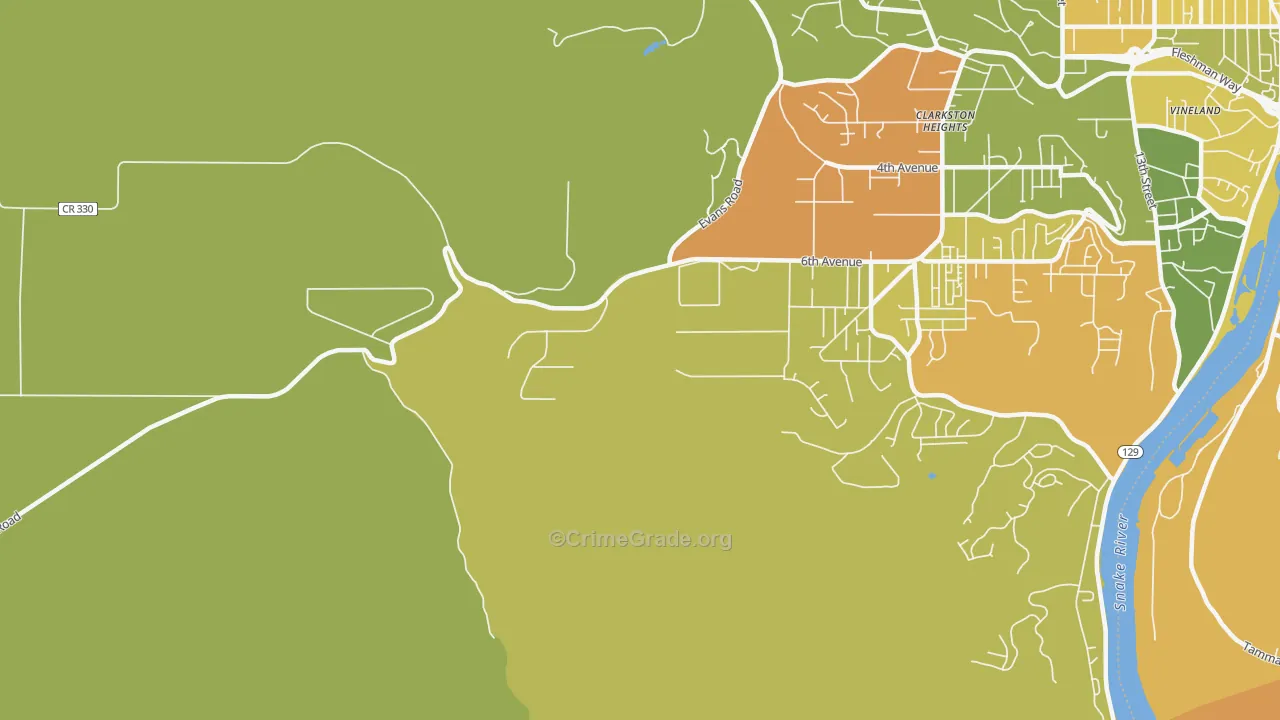 Clarkston Heights, WA Map of Robbery Rates