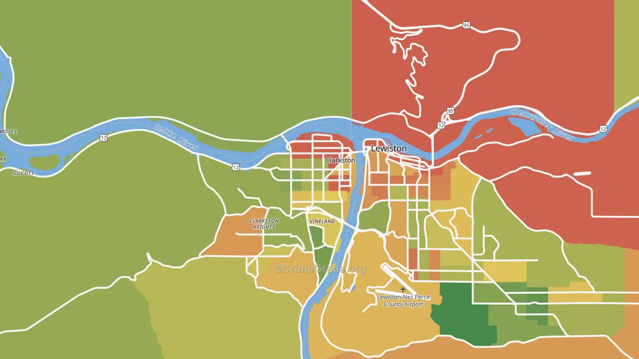 Clarkston, WA Map of Robbery Rates