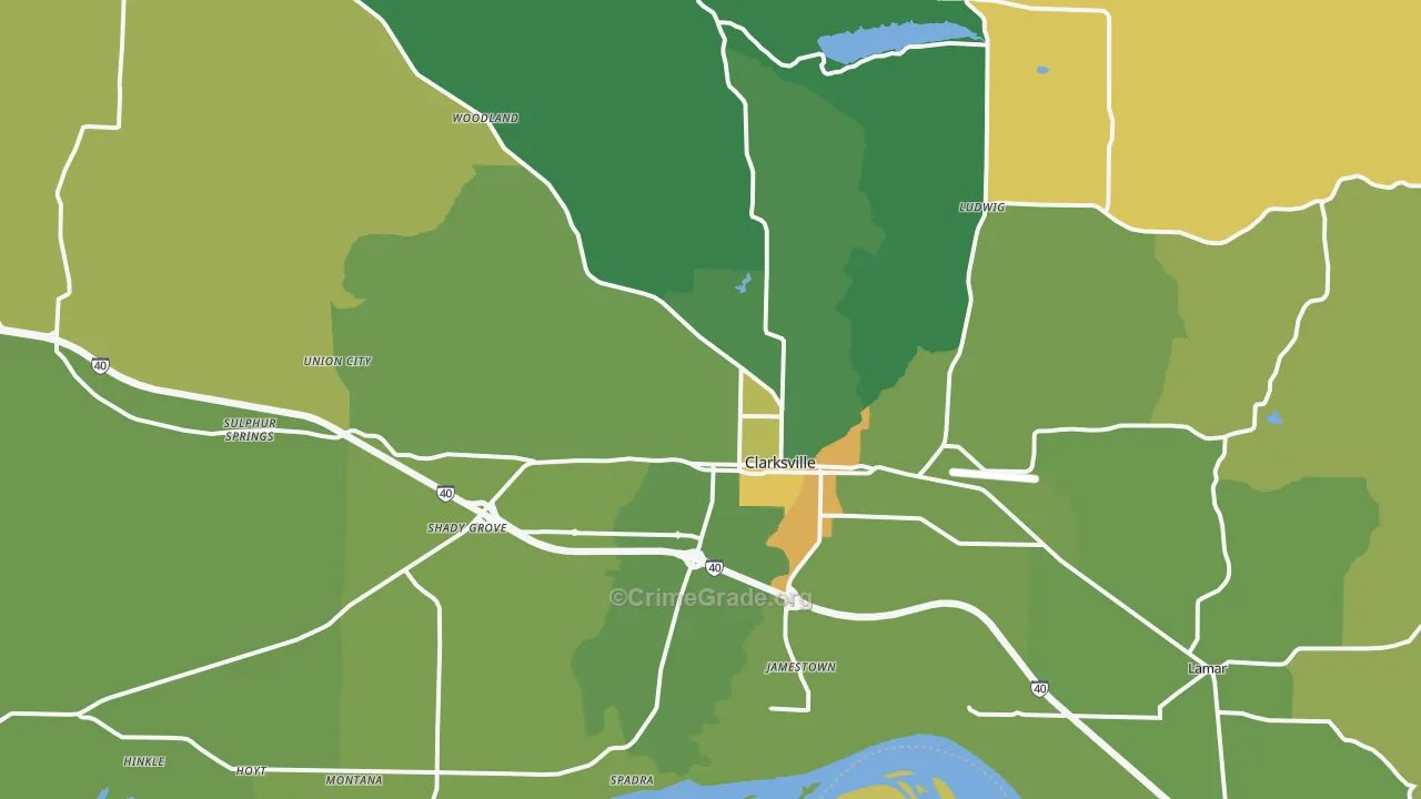 Clarksville, AR Map of Robbery Rates