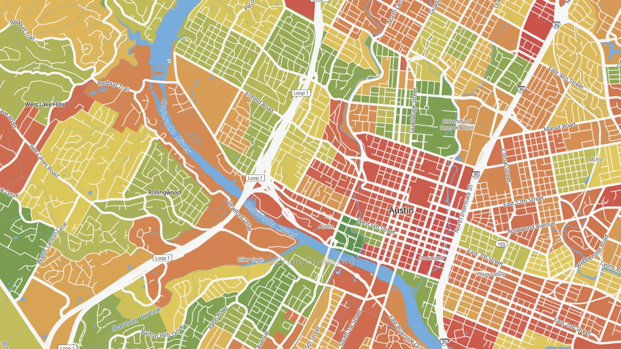 Clarksville, Austin, TX Map of Robbery Rates