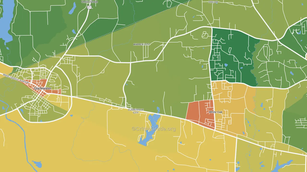 Clarksville City, TX Map of Robbery Rates