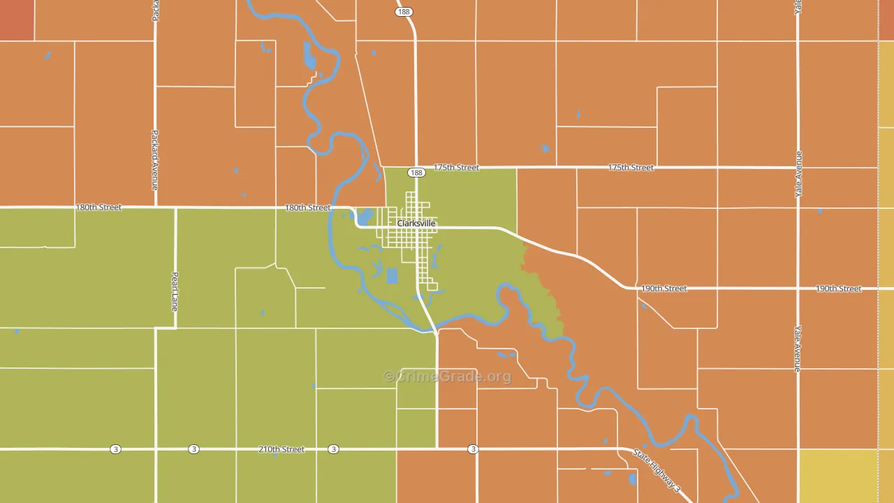 Clarksville, IA Map of Robbery Rates