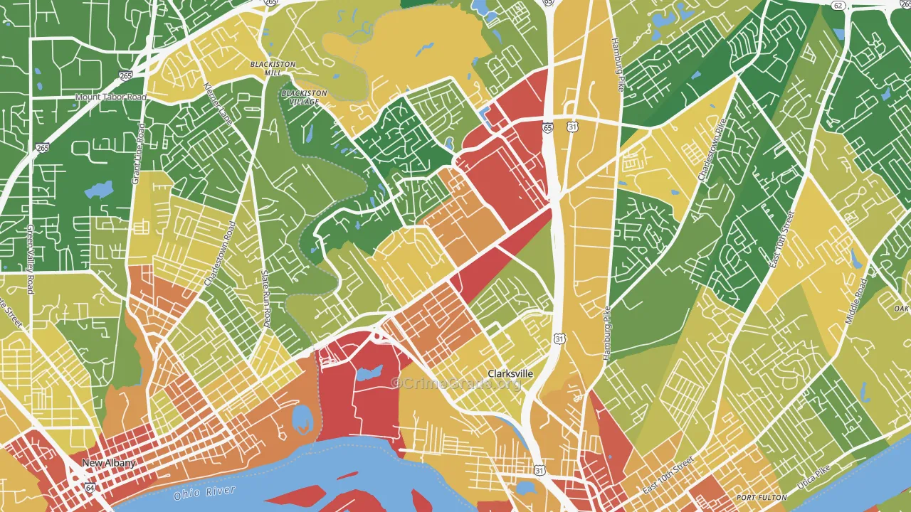 Clarksville, IN Map of Robbery Rates