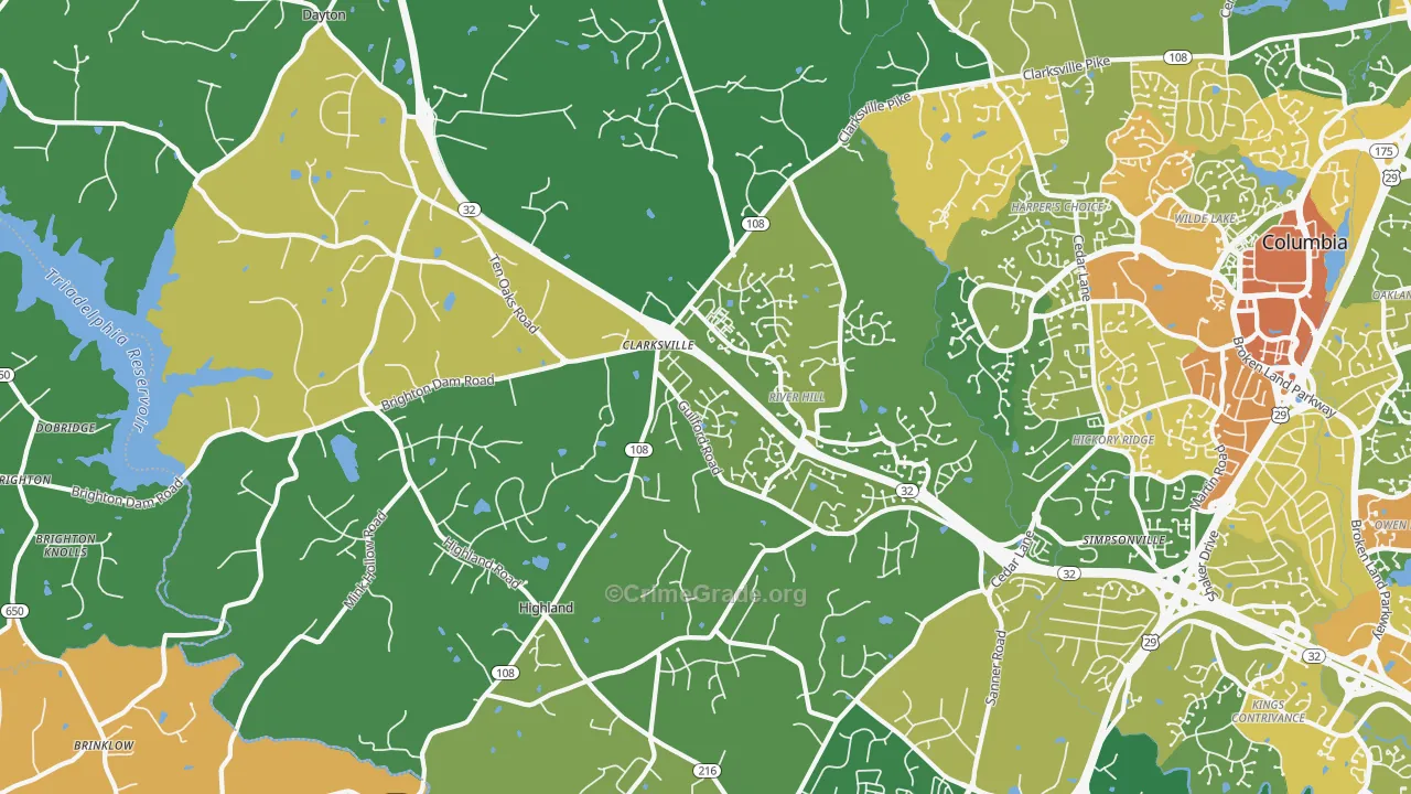 Clarksville, MD Map of Robbery Rates