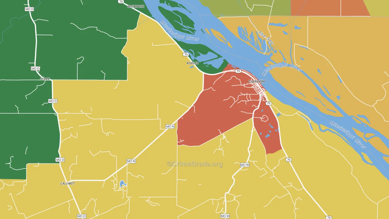Clarksville, MO Map of Robbery Rates