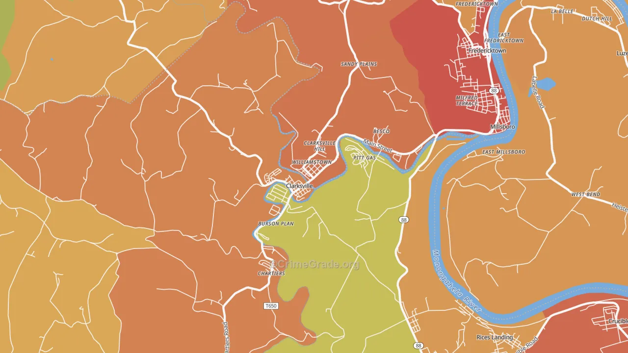 Clarksville, PA Map of Robbery Rates