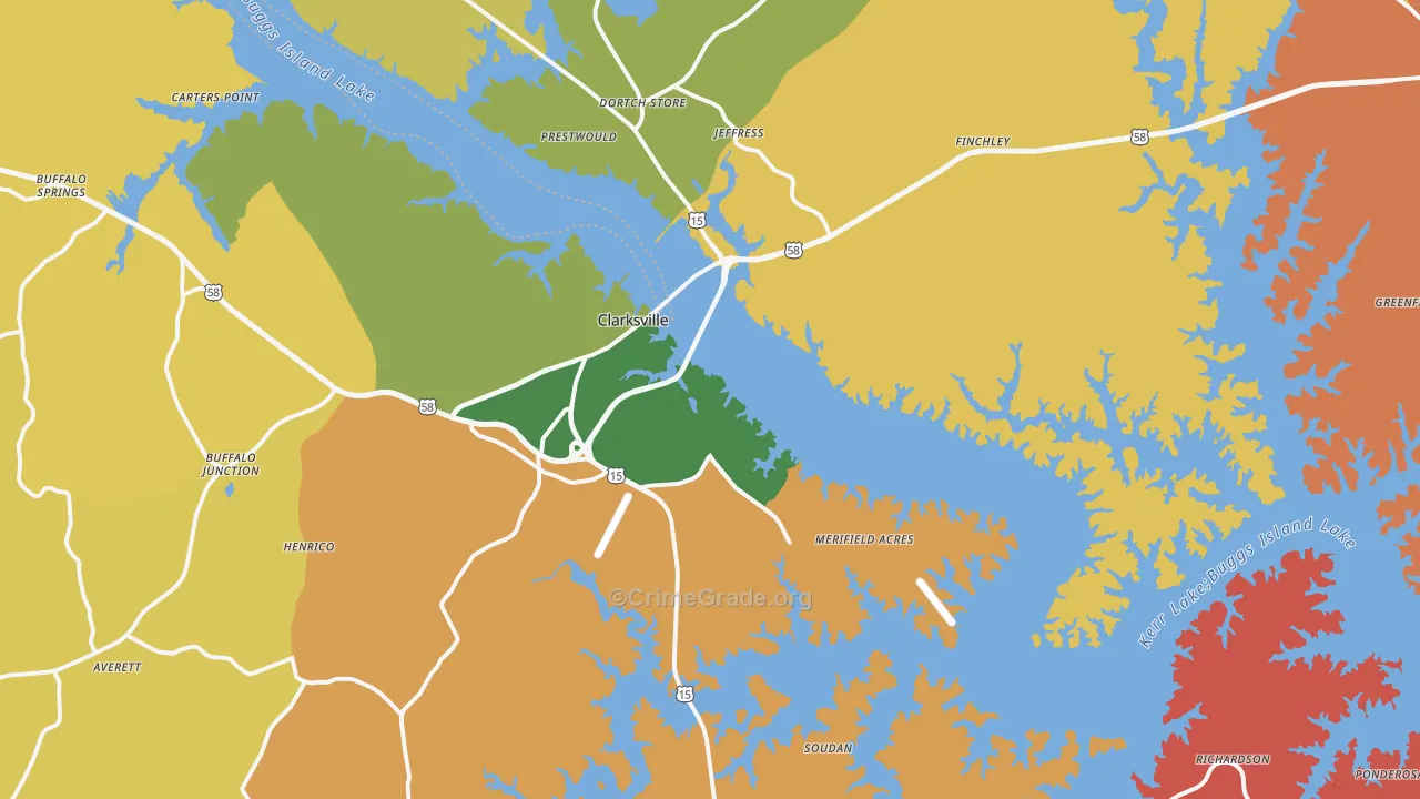 Clarksville, VA Map of Robbery Rates