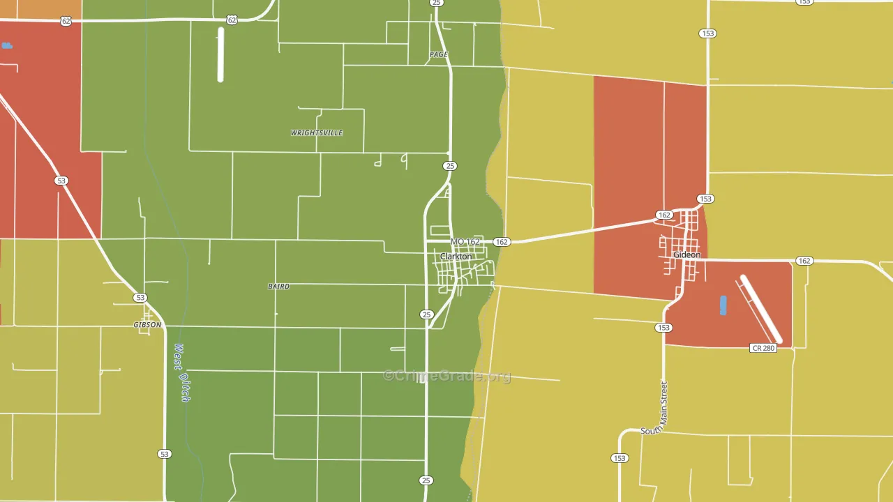 Clarkton, MO Map of Robbery Rates