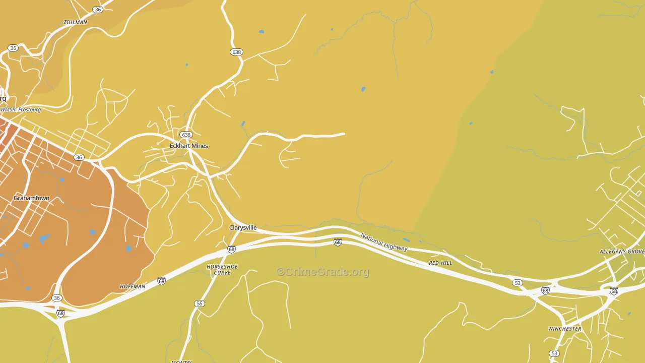 Clarysville, MD Map of Robbery Rates