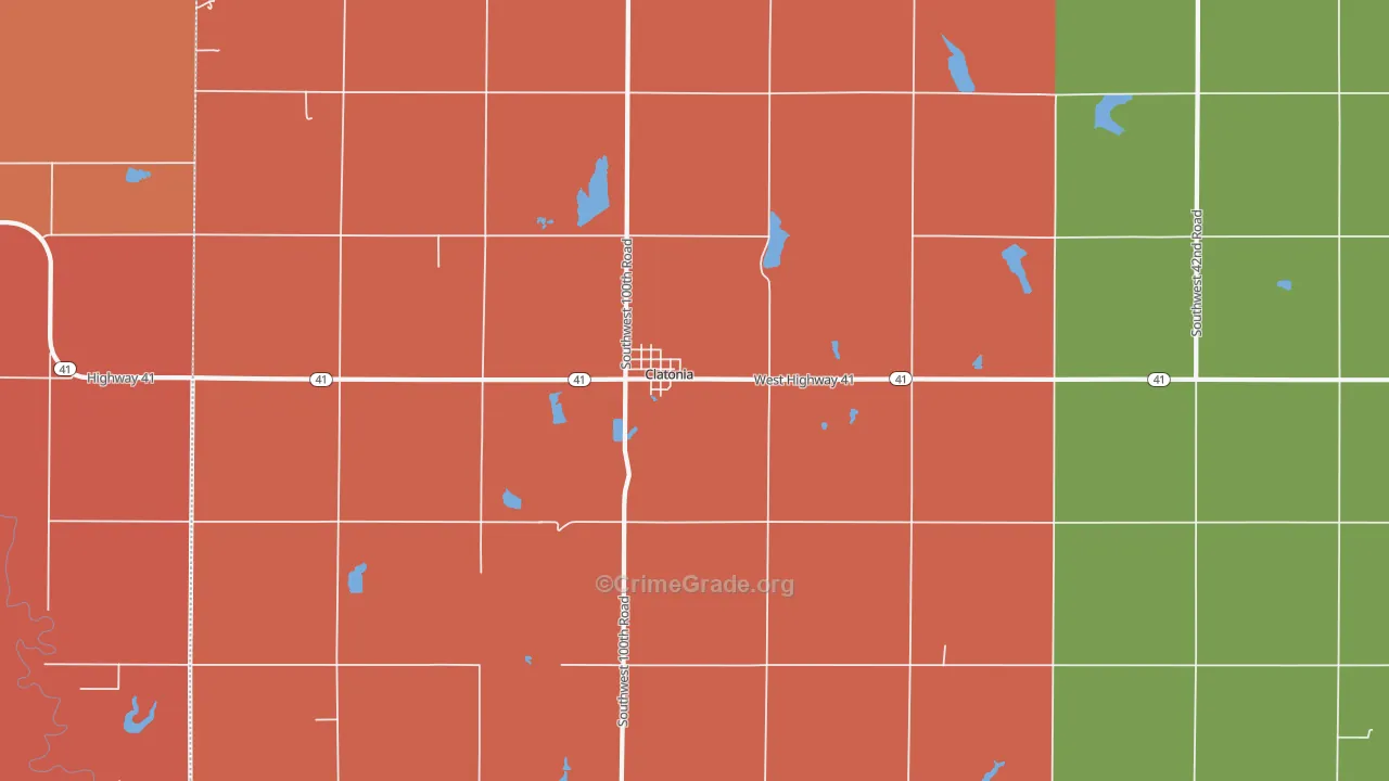 Clatonia, NE Map of Robbery Rates