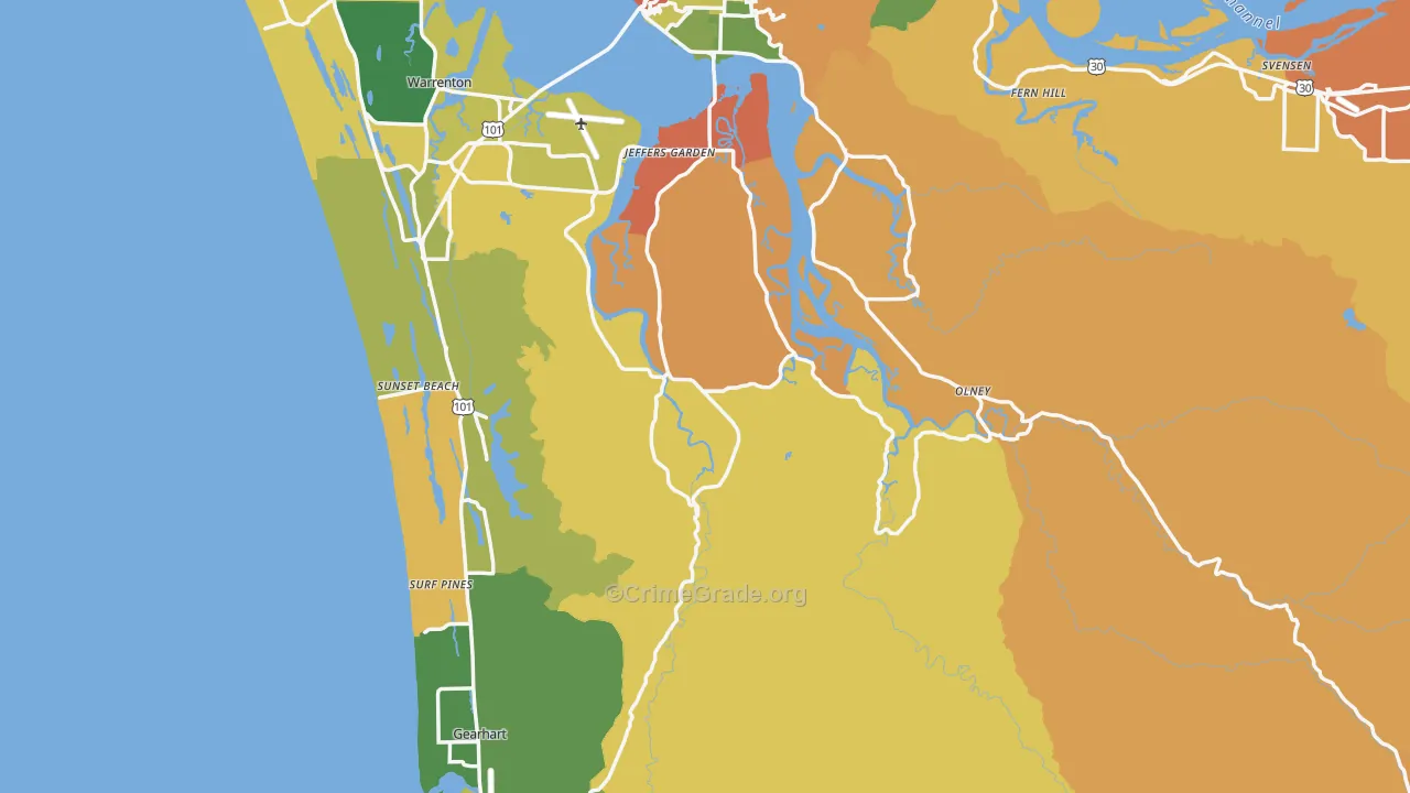 Clatsop County, OR Map of Robbery Rates