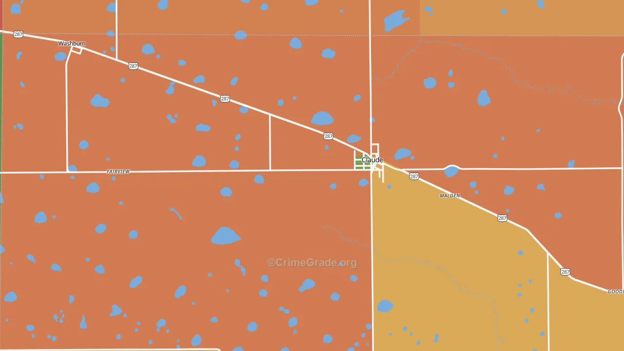 Claude, TX Map of Robbery Rates