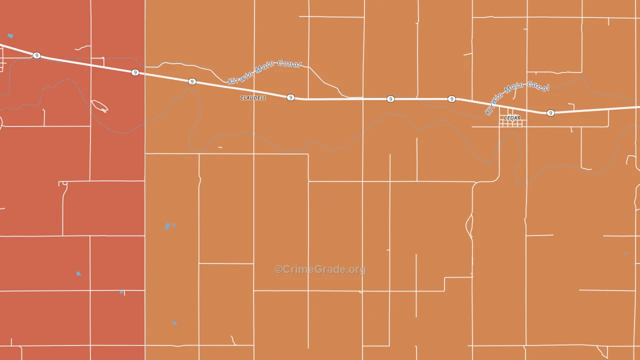Claudell, KS Map of Robbery Rates