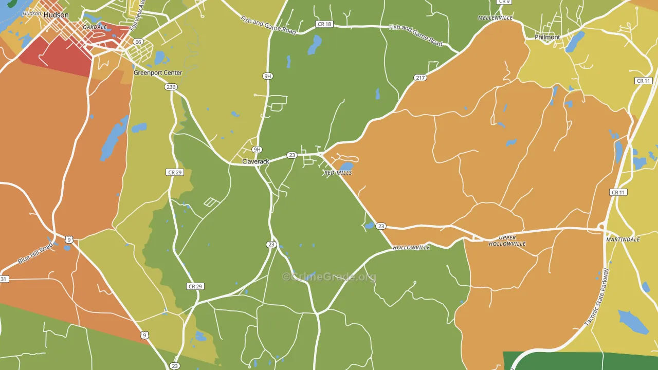 Claverack, NY Map of Robbery Rates