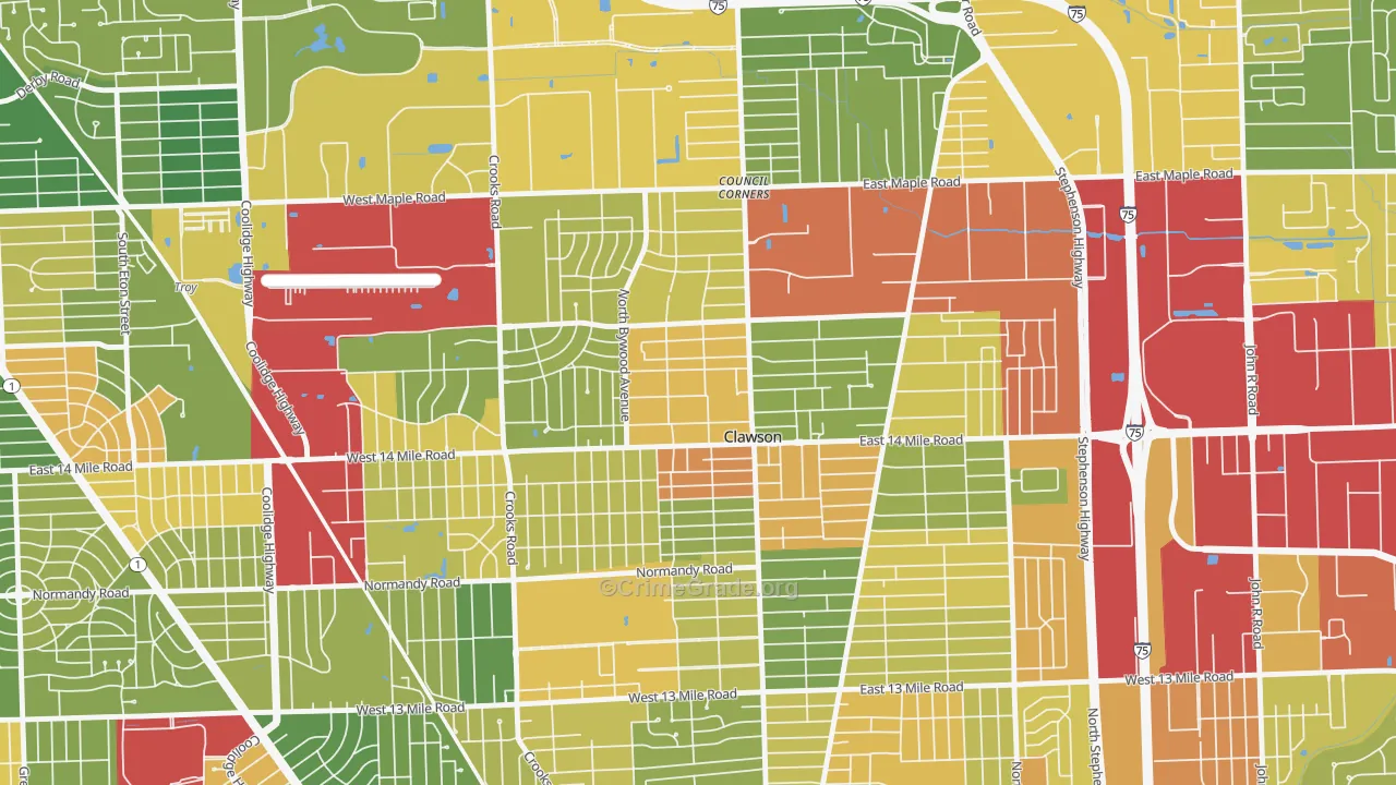 Clawson, MI Map of Robbery Rates