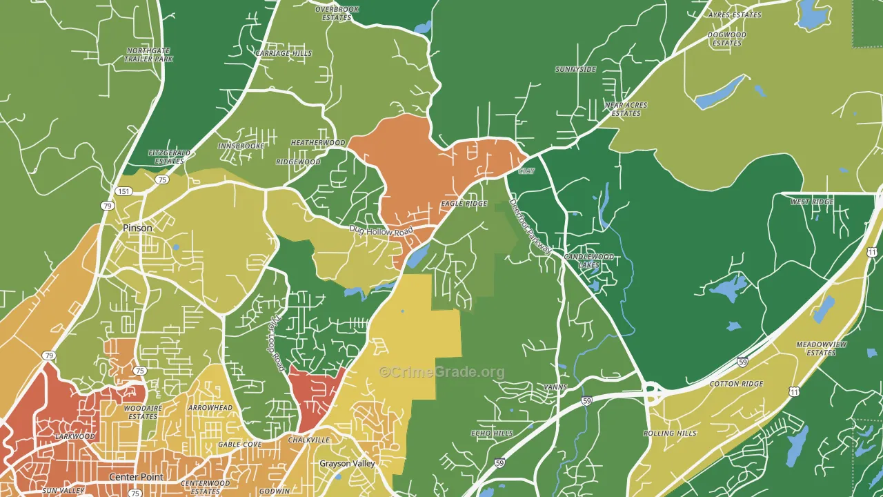 Clay, AL Map of Robbery Rates