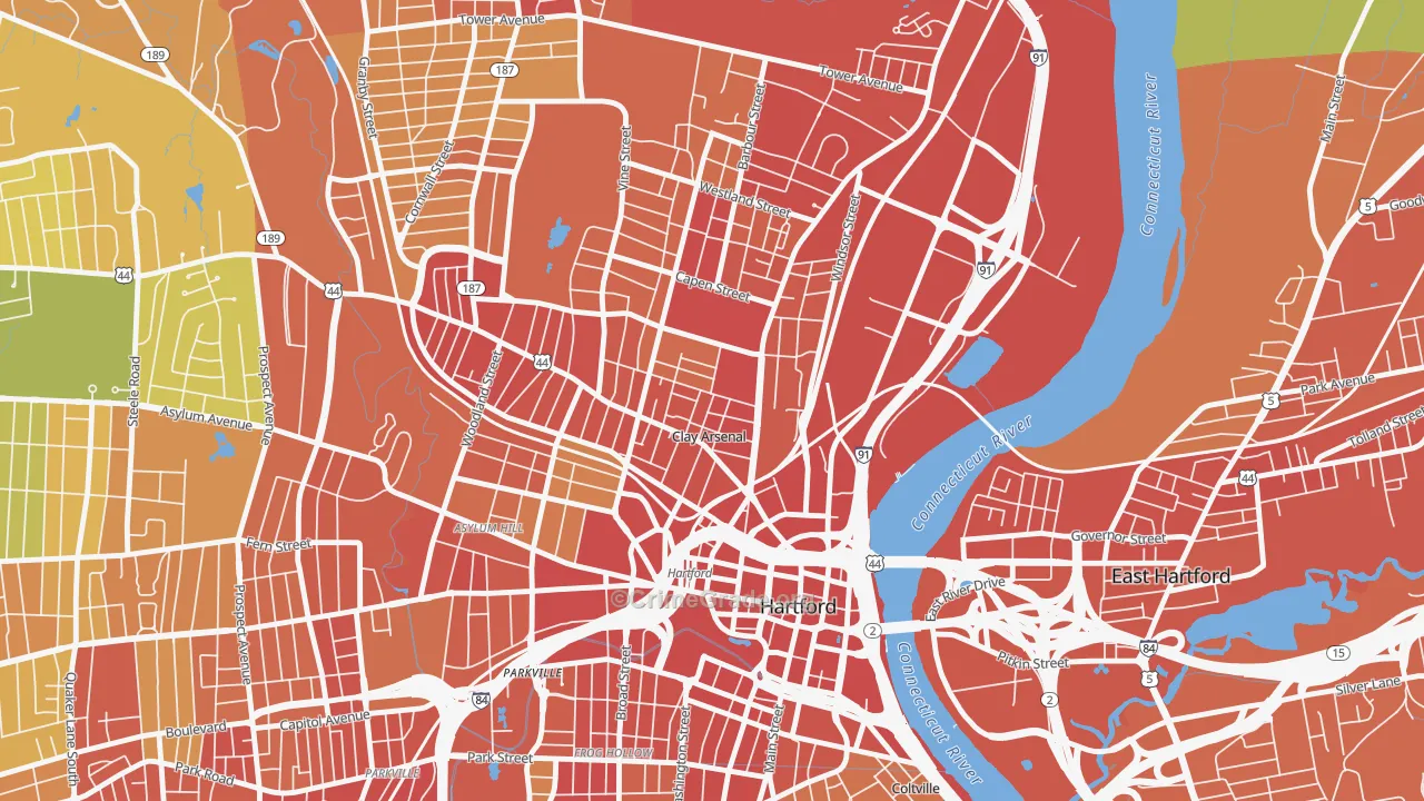 Clay Arsenal, Hartford, CT Map of Robbery Rates