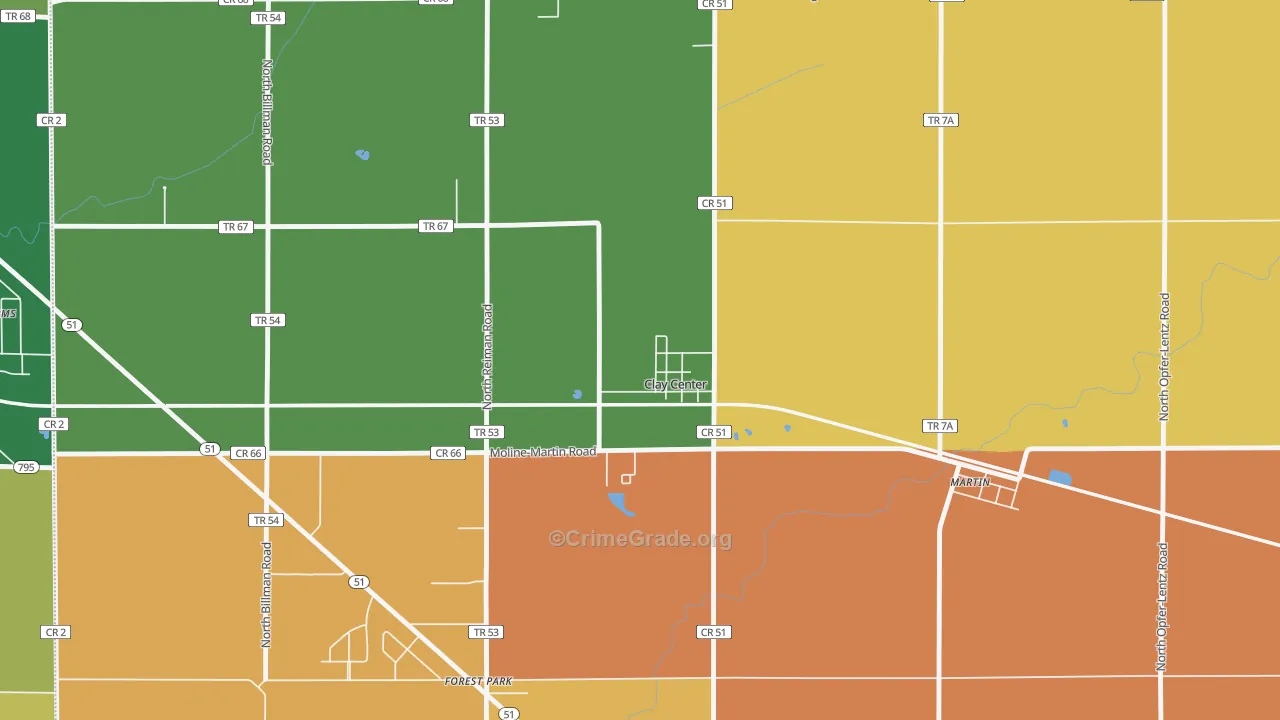 Clay Center, OH Map of Robbery Rates