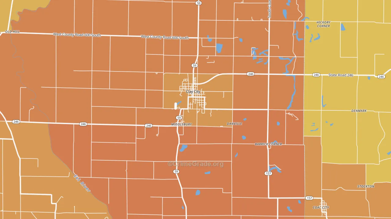 Clay City, IN Map of Robbery Rates