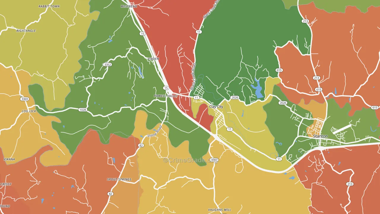 Clay City, KY Map of Robbery Rates