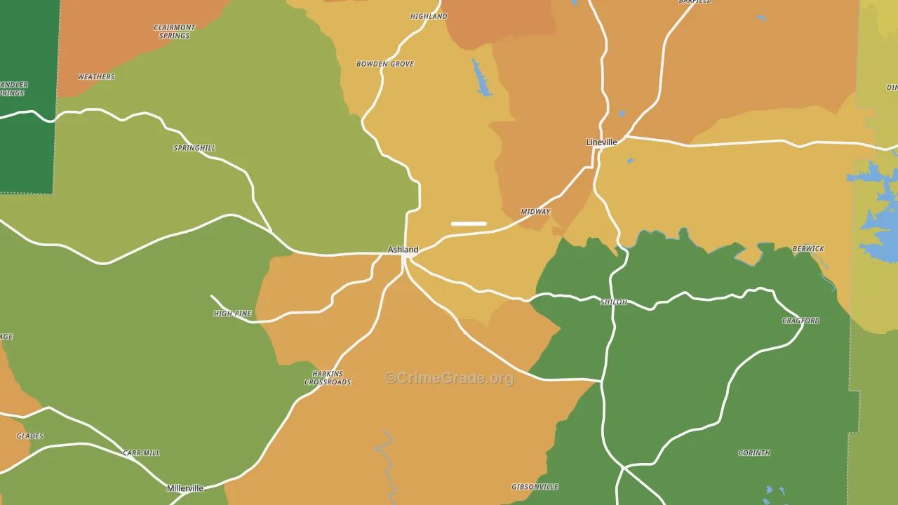 Clay County, AL Map of Robbery Rates