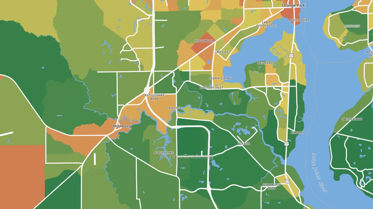 Clay County, FL Map of Robbery Rates