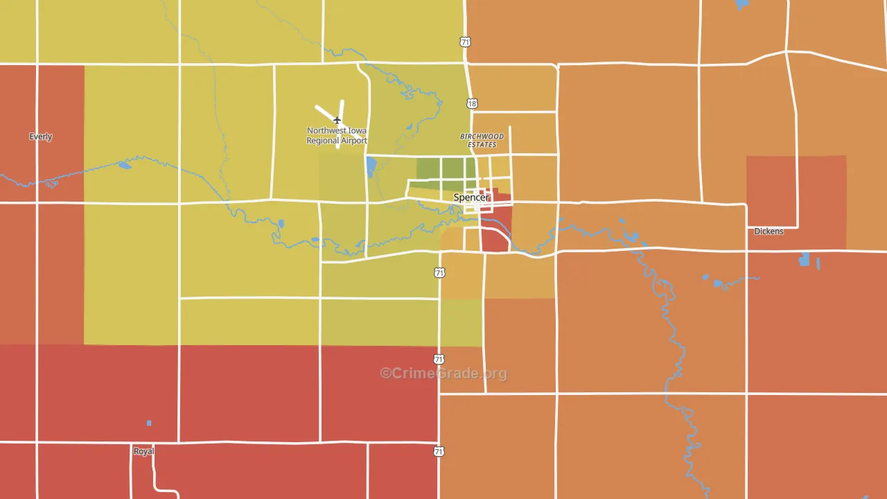 Clay County, IA Map of Robbery Rates