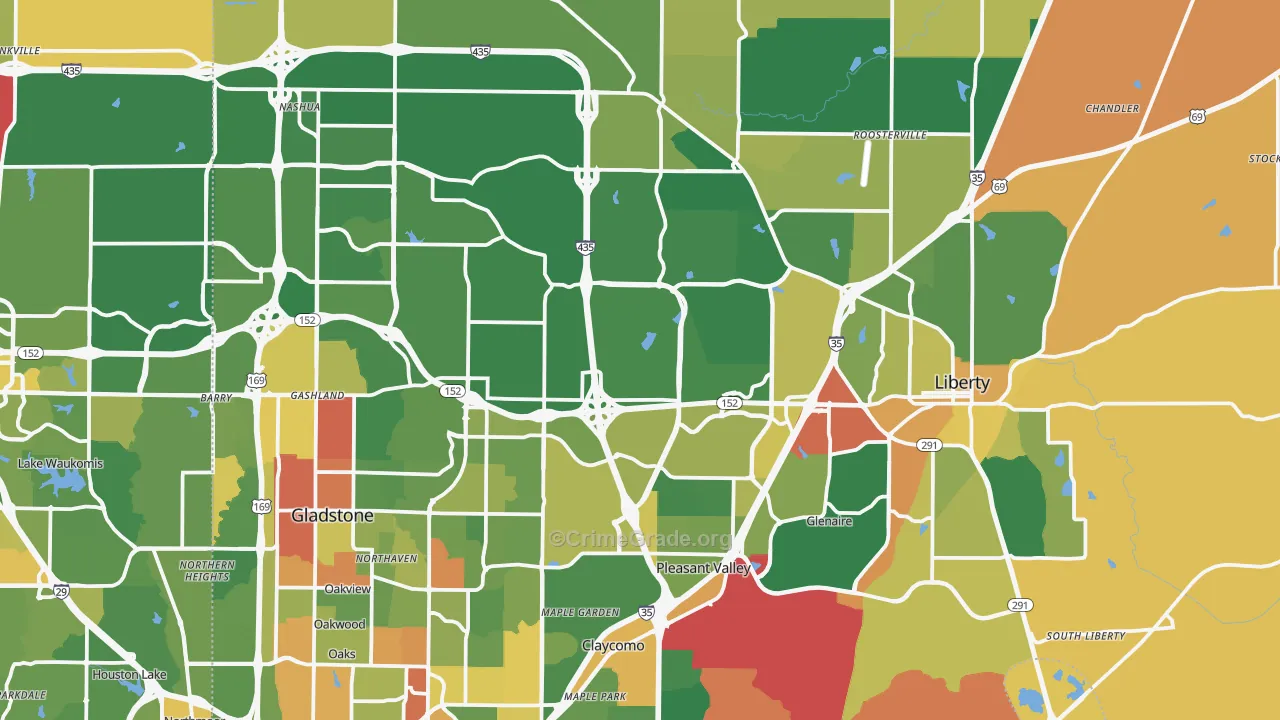 Clay County, MO Map of Robbery Rates