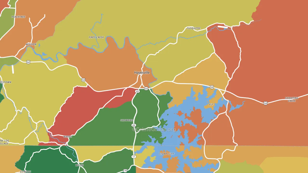 Clay County, NC Map of Robbery Rates