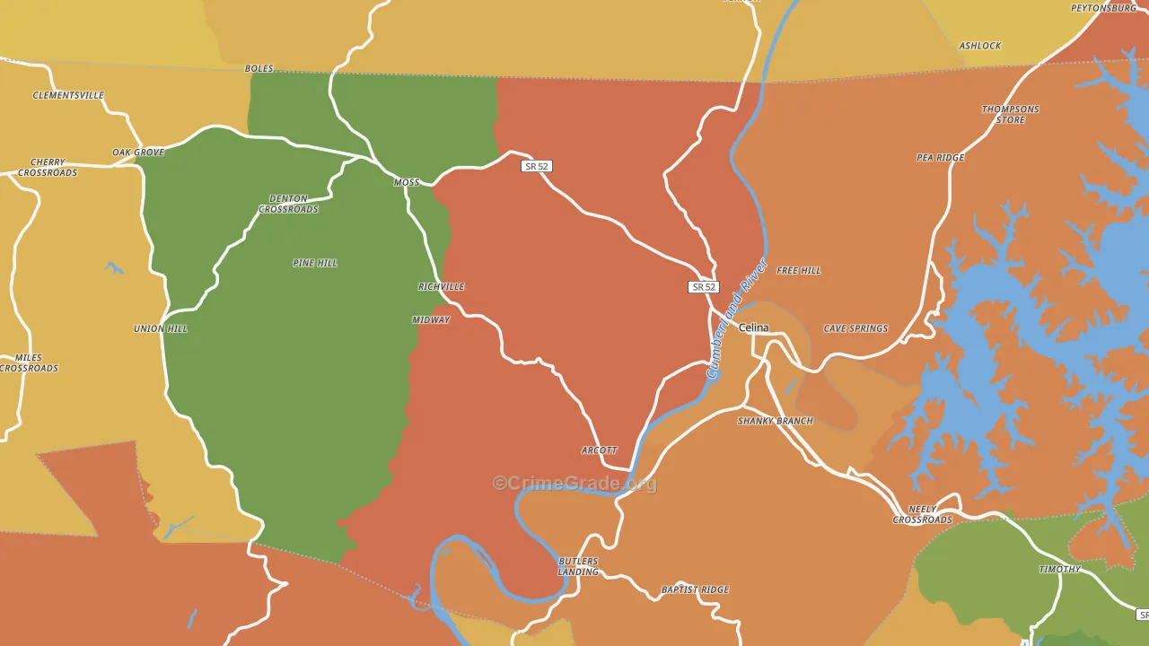 Clay County, TN Map of Robbery Rates