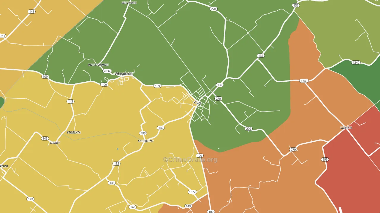 Clay, KY Map of Robbery Rates