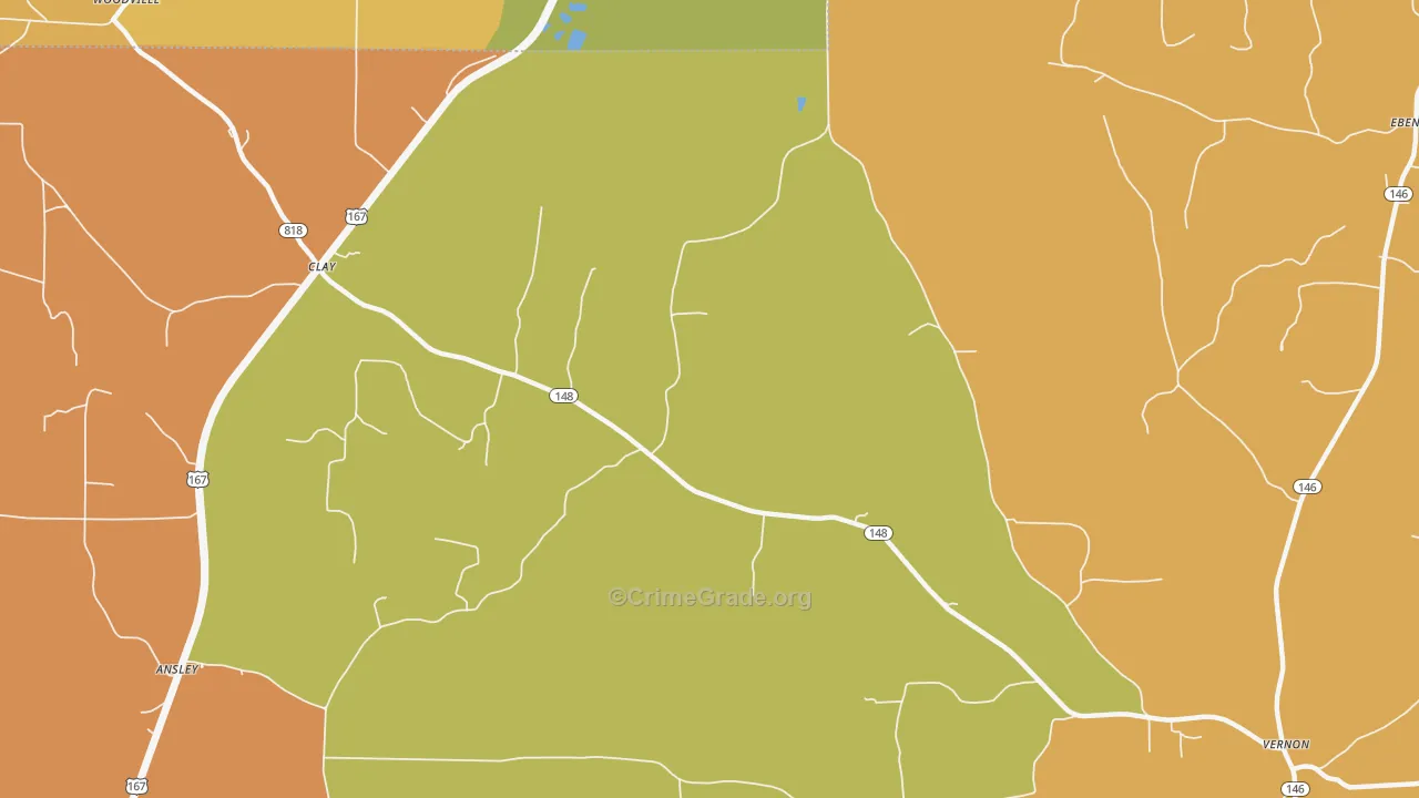 Clay, LA Map of Robbery Rates