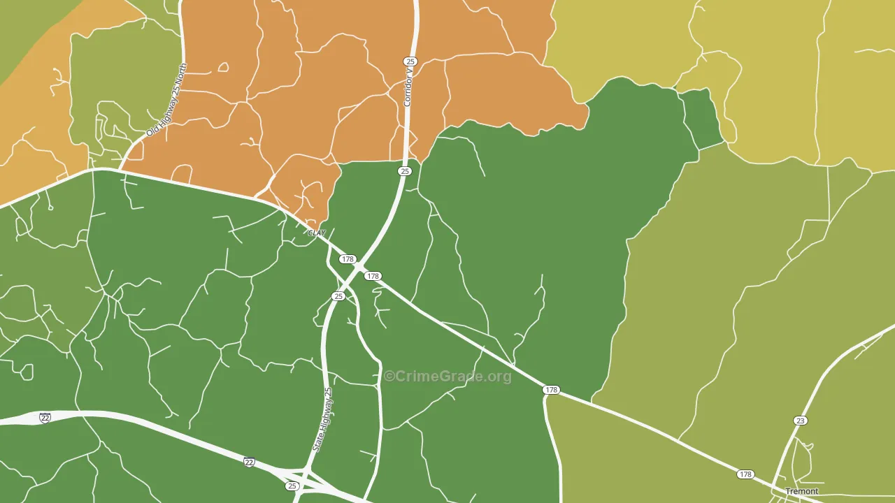 Clay, MS Map of Robbery Rates