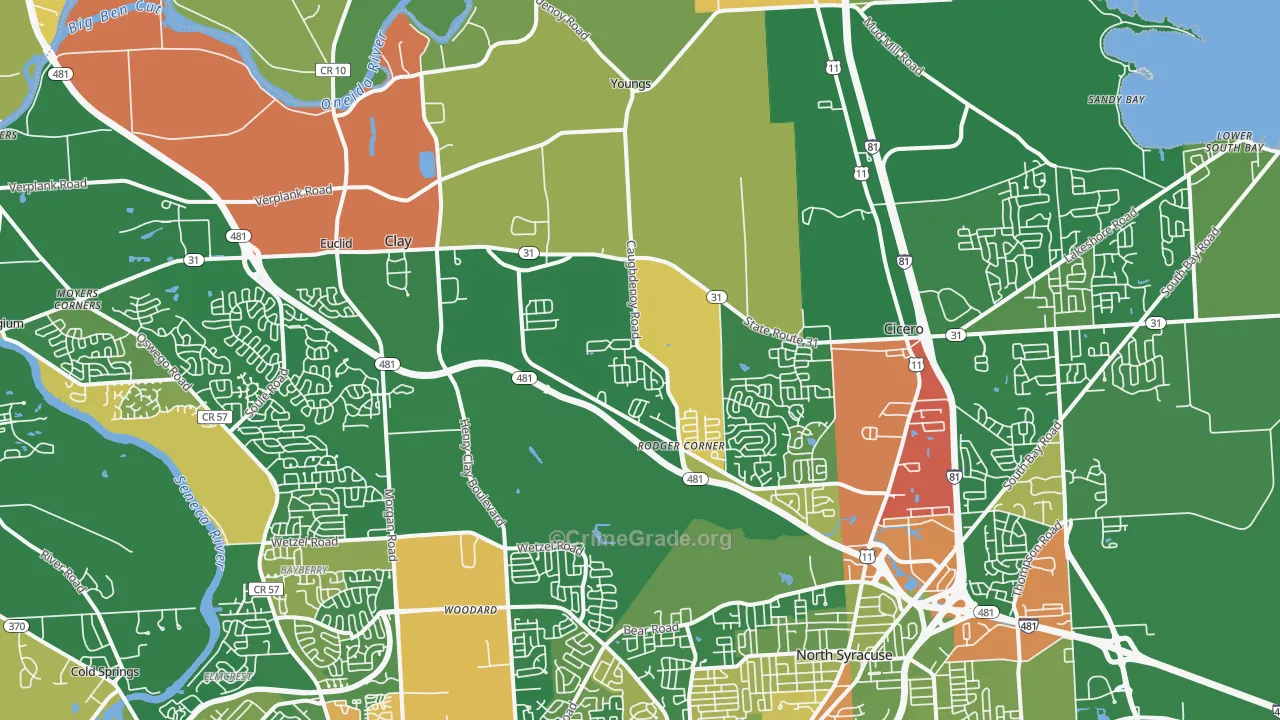 Clay, NY Map of Robbery Rates