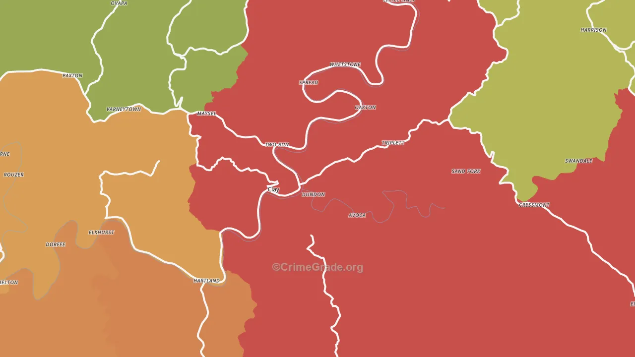 Clay, WV Map of Robbery Rates