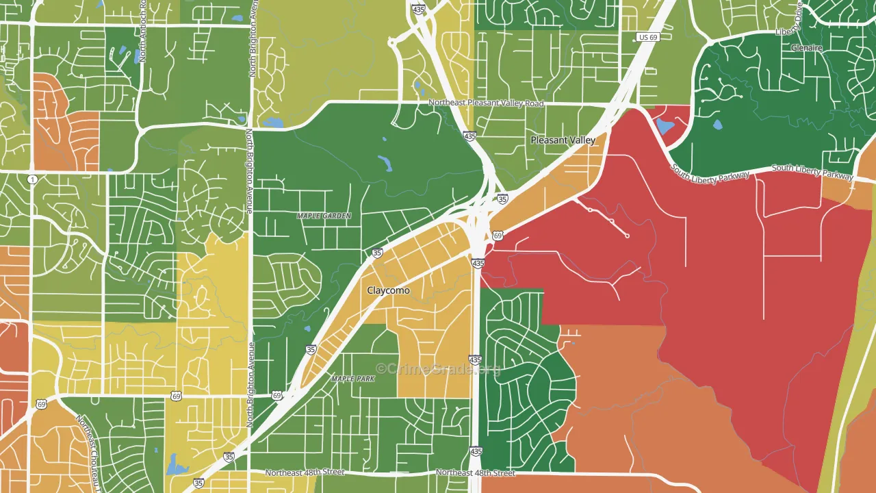 Claycomo, MO Map of Robbery Rates